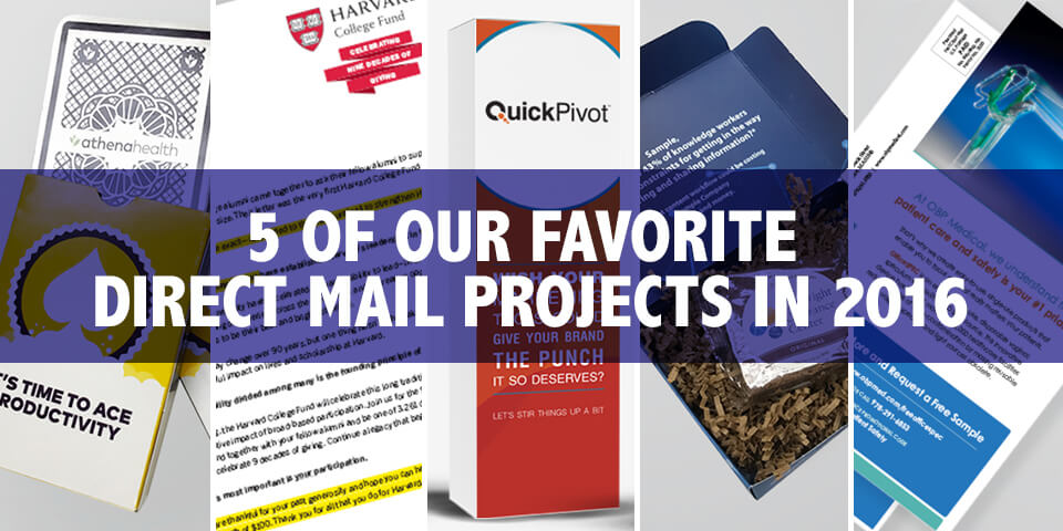 collage of 5 direct mail projects